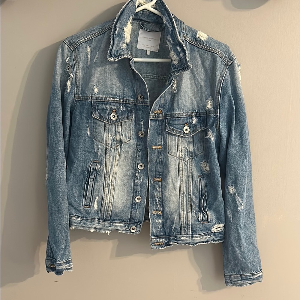 Zara Blue Jean Jacket Distressed Vintage Style